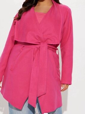 NWT FASHION NOVA Hot Pink Collar Wrap Jacket Sz M